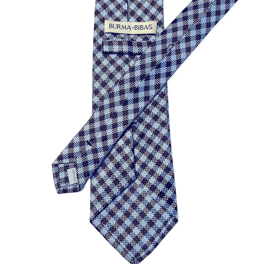 Burma Bibas 100% silk light blue & brown textured woven checked tie